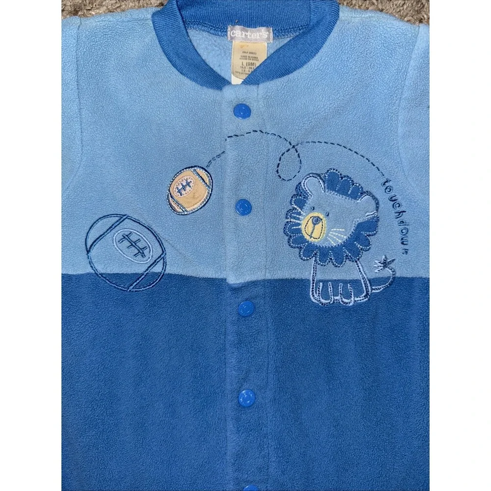 9 Month Carter's‎ VINTAGE Bue Fleece Lion Footed Snap Up Sleeper